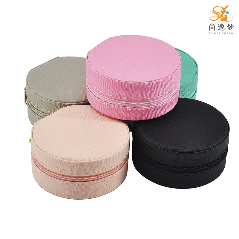 Sunyi Dream Cute Color Round Shape Small Size Leather Travel Jewelry Case